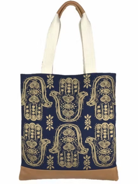 Bloom and give Handbags - Maya Hamsa Tote for Bloom and Give. Leather and Canvas. Hamsa Hands. Thick.